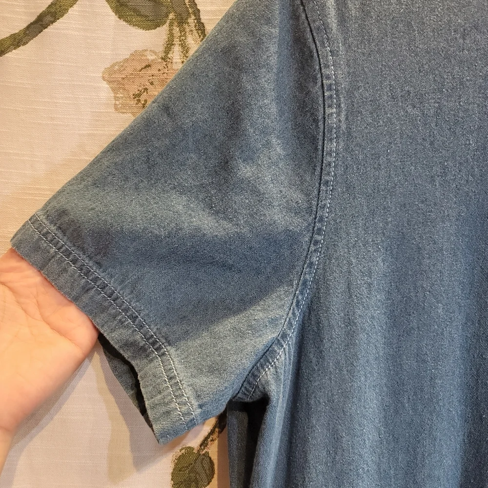 Blair Size Large Button Down Pockets Denim Shift Midi Blue Sundress Cottagecore - Picture 4 of 10